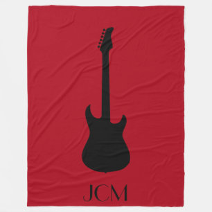 Monogram Schwarze E-Gitarre auf dunkelrot Fleecedecke