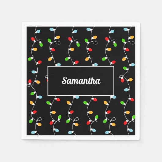Monogram Schwarze Weihnachtsbeleuchtung Serviette (Vorderseite)