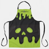 Monogram Schwarzer Jack o' Lantern grüner Hallowee Schürze (Vorderseite)