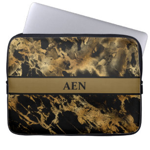 Monogram Schwarzes Gold Marmor Achat Modern Trend Laptopschutzhülle