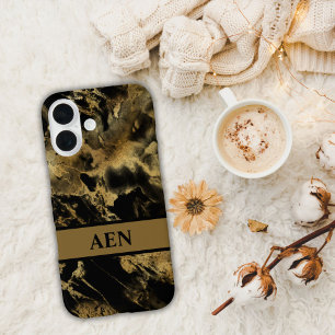Monogram Schwarzwasserfarbe-Waschmarmor iPhone 16 Hülle