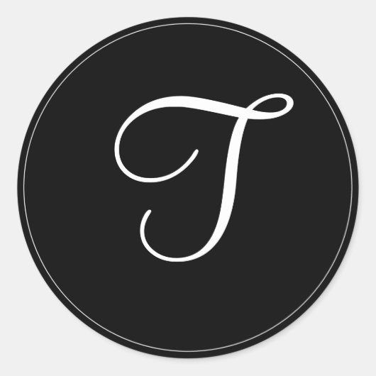 MONOGRAM: Schwarzweiß-Monogramm-Vorlage "T" Runder Aufkleber (Vorderseite)