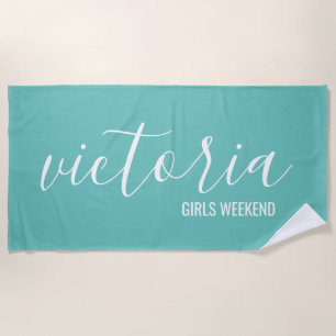 Monogram Script Aquamarin Beach Handtuch
