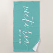 Monogram Script Aquamarin Beach Handtuch (Vorderseite)