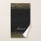 Monogram Script Black Gold Leopard Print Glitzer Badhandtuch Set (Handtuch)