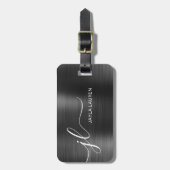 Monogram Script Black Gray Imitats Metal Steel Gepäckanhänger (Vorderseite vertikal)