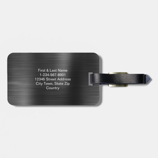 Monogram Script Black Gray Imitats Metal Steel Gepäckanhänger (Rückseite horizontal)