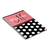 Monogram Script Black Pink White Polka Dots Notizblock (Rechte Seite)