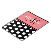 Monogram Script Black Pink White Polka Dots Notizblock (Linke Seite)