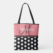 Monogram Script Black Pink White Polka Dots Tasche (Rückseite)