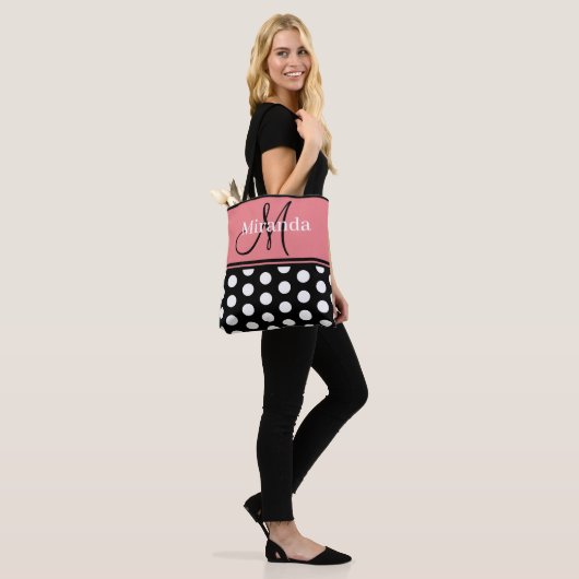 Monogram Script Black Pink White Polka Dots Tasche (Am Model)