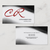 Monogram Script Black Red Consultant Business Card Visitenkarte (Vorne/Hinten)