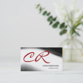 Monogram Script Black Red Consultant Business Card Visitenkarte (Stehend Vorderseite)