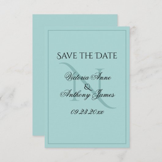 Monogram Script Blue Initial Wedding Save the Date (Vorne/Hinten)