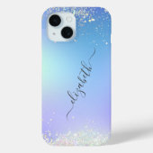 Monogram Script Blue Lila Glitzer Trendy Case-Mate iPhone Hülle (Rückseite)