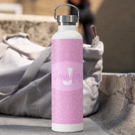 Monogram Script Blush Pink Blosses Trinkflasche
