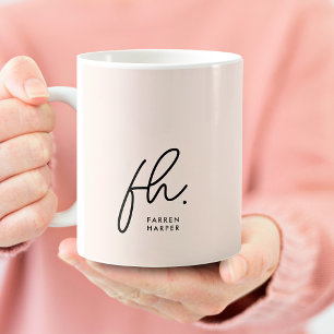 Monogram Script Blush Pink Chic Stilvoll Niedlich Kaffeetasse