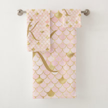Monogram Script Blush Pink Gold Mermaid Scales