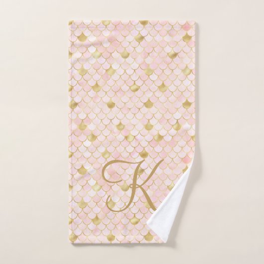 Monogram Script Blush Pink Gold Mermaid Scales Badhandtuch Set (Handtuch)