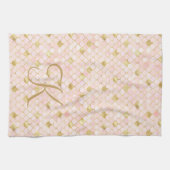 Monogram Script Blush Pink Gold Mermaid Scales Geschirrtuch (Horizontal)
