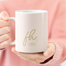 Monogram Script Blush Pink Gold Stilvoll Niedlich Kaffeetasse