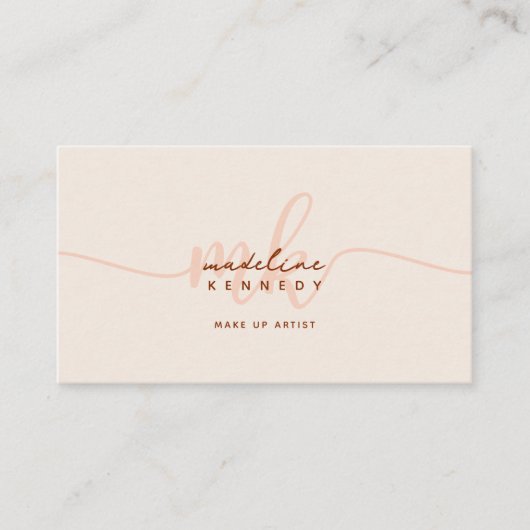 Monogram Script Boho Beige QR-Code Visitenkarte (Vorderseite)