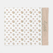 Monogram Script Boho Pampas Grass Pink Beige Green Fleecedecke (Vorderseite (Horizontal))