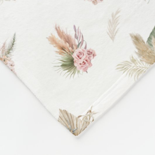 Monogram Script Boho Pampas Grass Pink Beige Green Fleecedecke (Ecke)