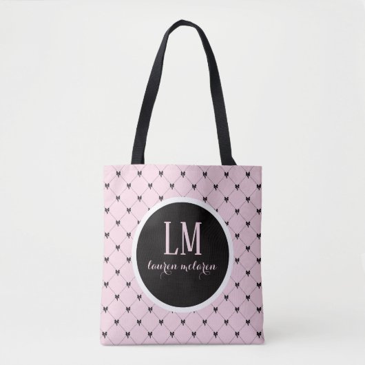 Monogram Script Bow Tote Bag – Pink & Black Tasche (Vorderseite)