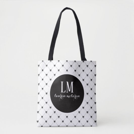 Monogram Script Bow Tote Bag – White & Black Tasche (Vorderseite)