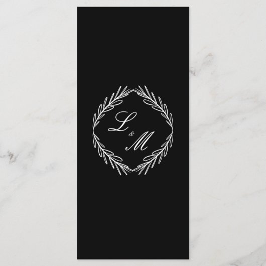 Monogram Script Branch Black W Wedding Program Menükarte (Vorderseite)