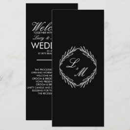 Monogram Script Branch Black W Wedding Program Menükarte