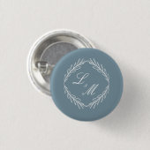 Monogram Script Branch Dusty Blue Wedding Button (Vorne & Hinten)