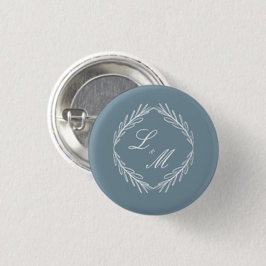 Monogram Script Branch Dusty Blue Wedding Button (Vorne & Hinten)