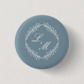 Monogram Script Branch Dusty Blue Wedding Button (Vorderseite)