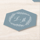 Monogram Script Branch Dusty Blue Wedding Untersetzer (angewinkelt)