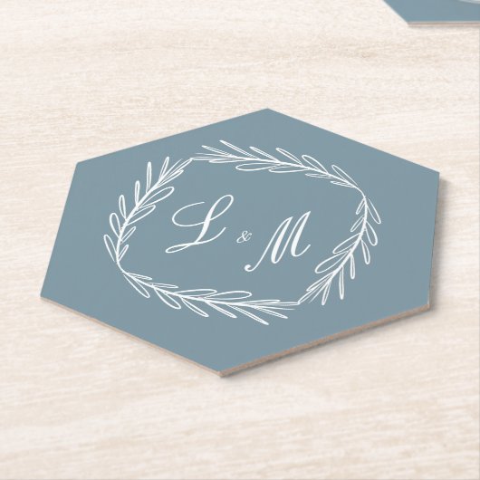 Monogram Script Branch Dusty Blue Wedding Untersetzer (angewinkelt)