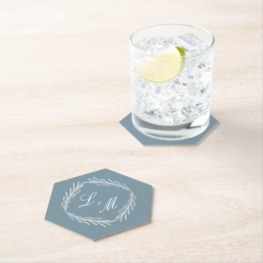 Monogram Script Branch Dusty Blue Wedding Untersetzer (Vor Ort)