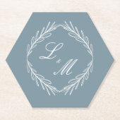 Monogram Script Branch Dusty Blue Wedding Untersetzer (Vorderseite)