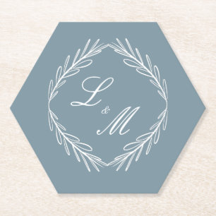 Monogram Script Branch Dusty Blue Wedding Untersetzer