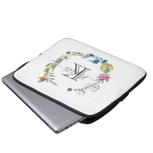 Monogram Script Calligraphy Butterfys-Blume Laptopschutzhülle (Vorne Knopf)
