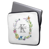 Monogram Script Calligraphy Butterfys-Blume Laptopschutzhülle (Vorderseite Links)
