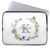 Monogram Script Calligraphy Butterfys-Blume Laptopschutzhülle (Vorderseite)