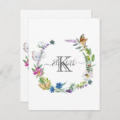 Monogram Script Calligraphy Butterfys-Blume Mitteilungskarte (Vorne/Hinten)