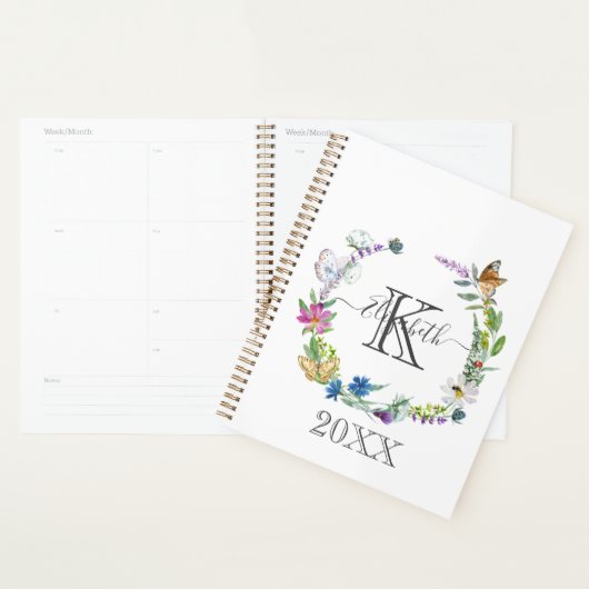 Monogram Script Calligraphy Butterfys-Blume Planer (Anzeige)