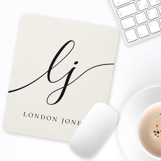 Monogram Script Calligraphy Elegant Feminine Ivory Mousepad
