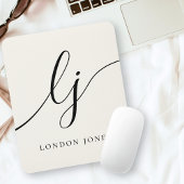Monogram Script Calligraphy Elegant Feminine Ivory Mousepad