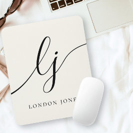 Monogram Script Calligraphy Elegant Feminine Ivory Mousepad