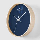 Monogram Script Calligraphy Navy Blue Clock Uhr (Winkel)