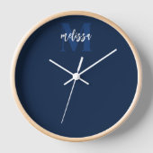 Monogram Script Calligraphy Navy Blue Clock Uhr (Vorderseite)